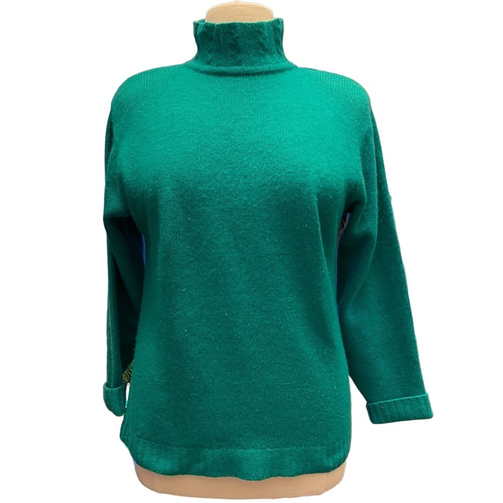 Vintage Le Roy Sweater Womens Large Green Wool Blend Mock-Neck Knit Sweater